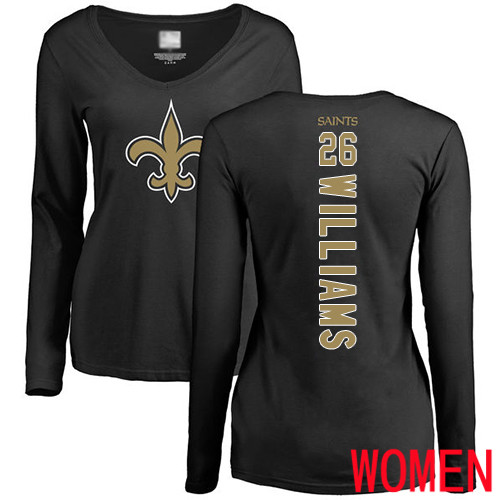 New Orleans Saints Black Women P J  Williams Backer Slim Fit NFL Football #26 Long Sleeve T Shirt